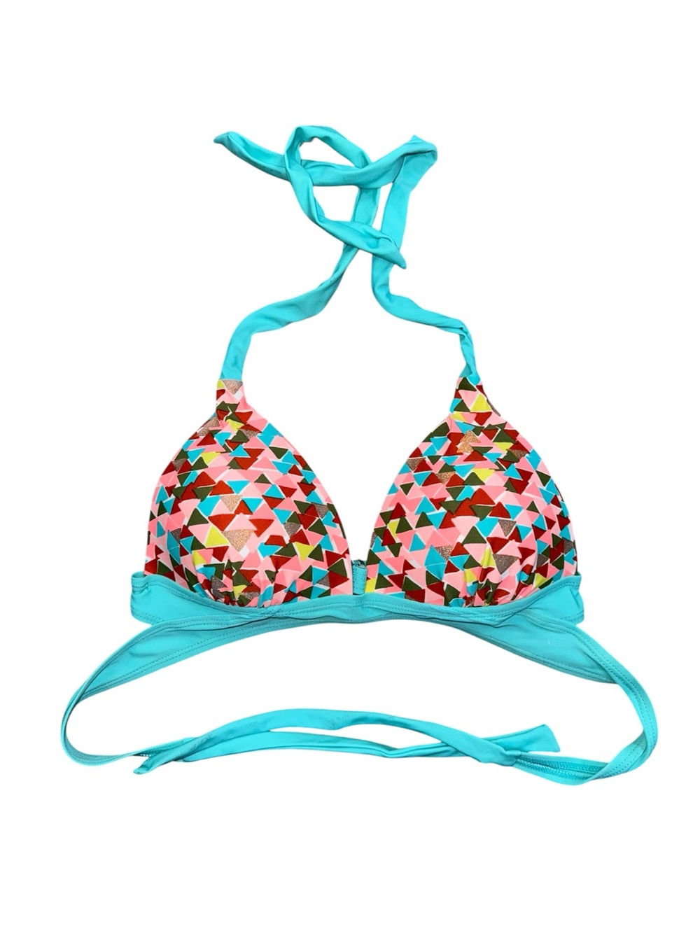 Retro 90s Y2K Abstract Push up Bikini Top Padded Colorful Medium Malibu Swimsuit